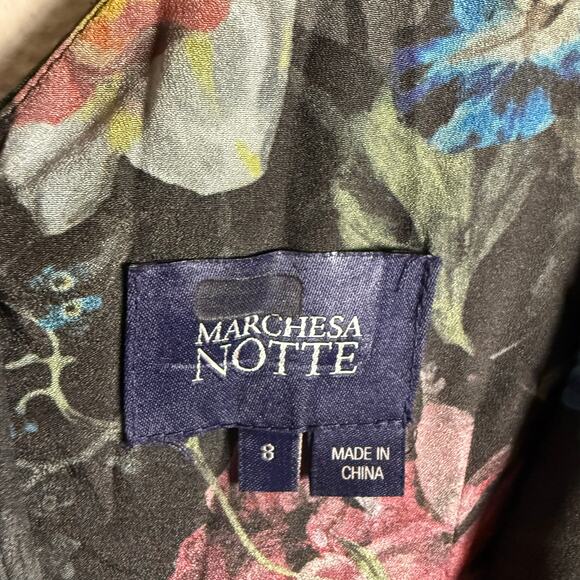 Marchesa Notte Metallic Floral Print Pleated Tulle V-Neck Cocktail Gown Size 8 - Picture 15 of 16